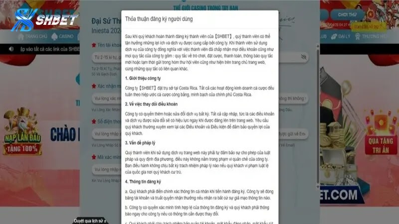 Điều kiện khi đăng ký SHBET